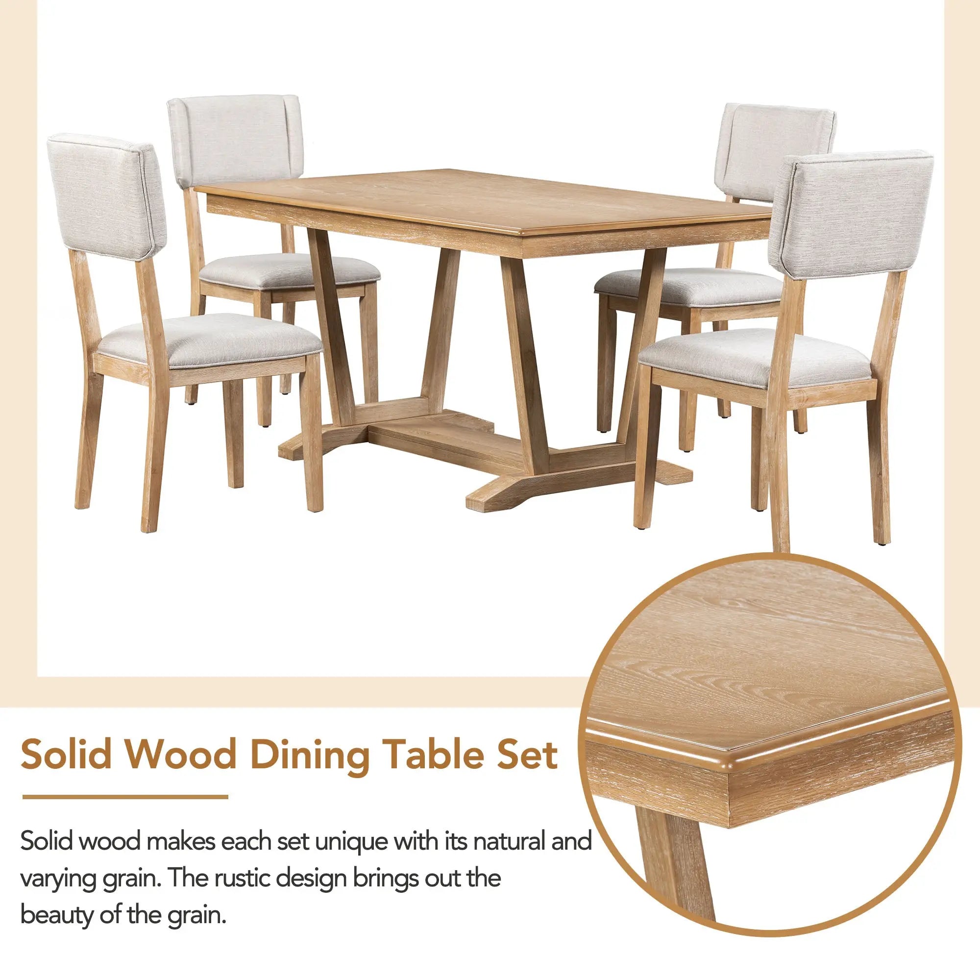 Bellemave® 59" Rustic 5 - piece Dining Table Set with 4 Upholstered Chairs - Bellemave