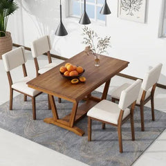 Bellemave® 59" Rustic 5 - piece Dining Table Set with 4 Upholstered Chairs - Bellemave