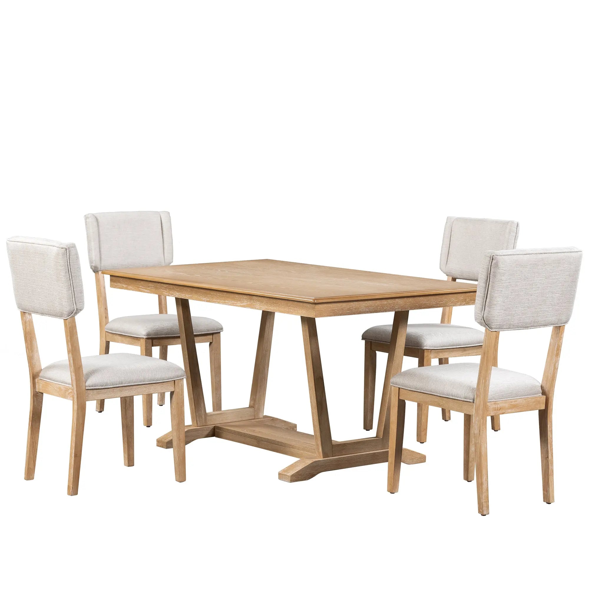 Bellemave® 59" Rustic 5 - piece Dining Table Set with 4 Upholstered Chairs - Bellemave