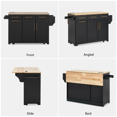 Bellemave® 59.3" Kitchen Island with Storage 2 Pull Out Cabinet Organizers & Rubber Wood Drop Leaf, Trash Can Storage, Power Outlet, Spice & Towel Rack - Bellemave