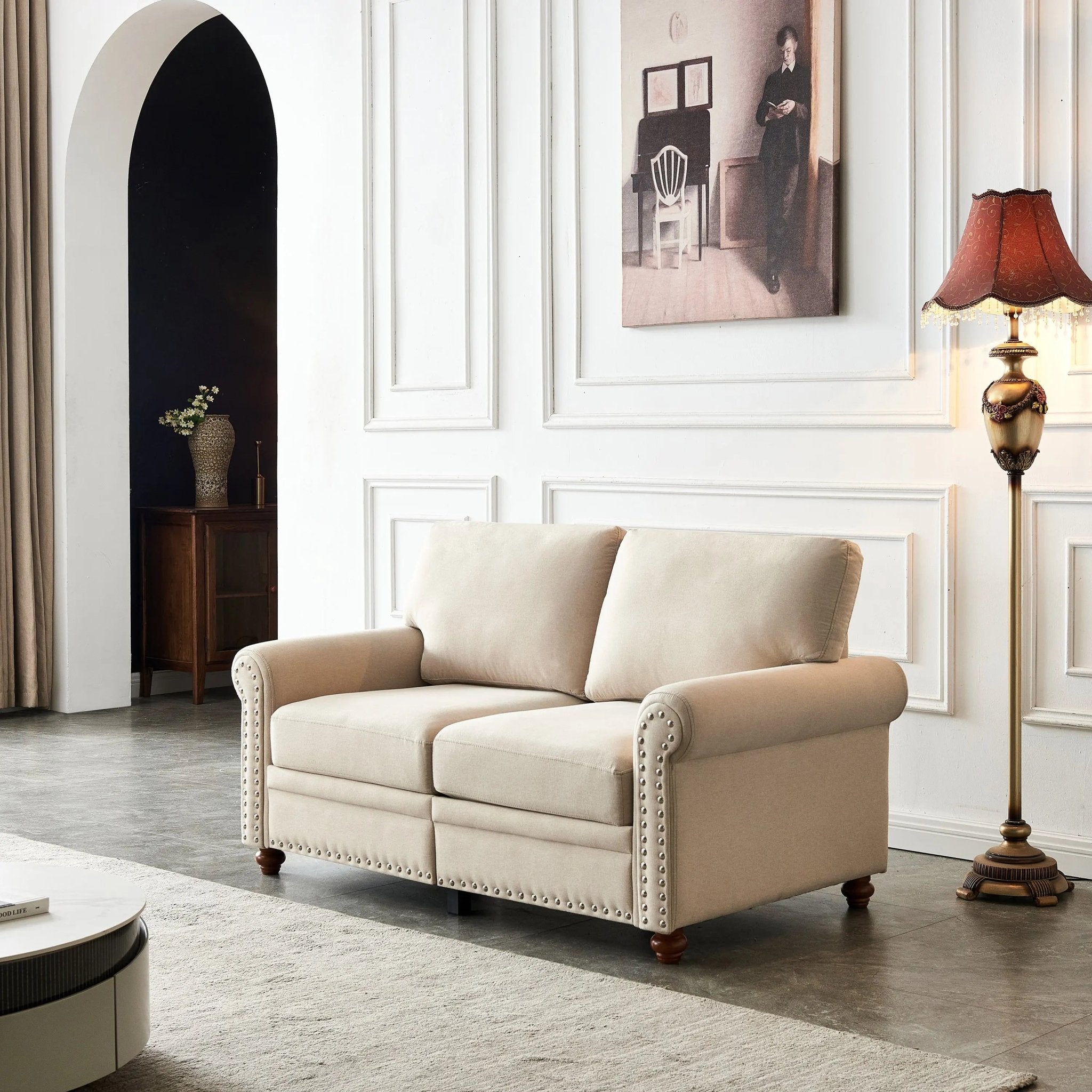 Bellemave® 59.5" Linen Fabric Upholstery with Storage Loveseat - Bellemave