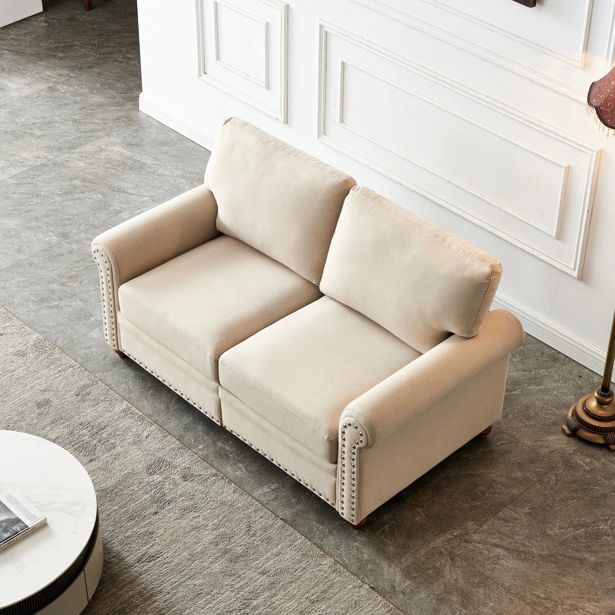 Bellemave® 59.5" Linen Fabric Upholstery with Storage Loveseat - Bellemave