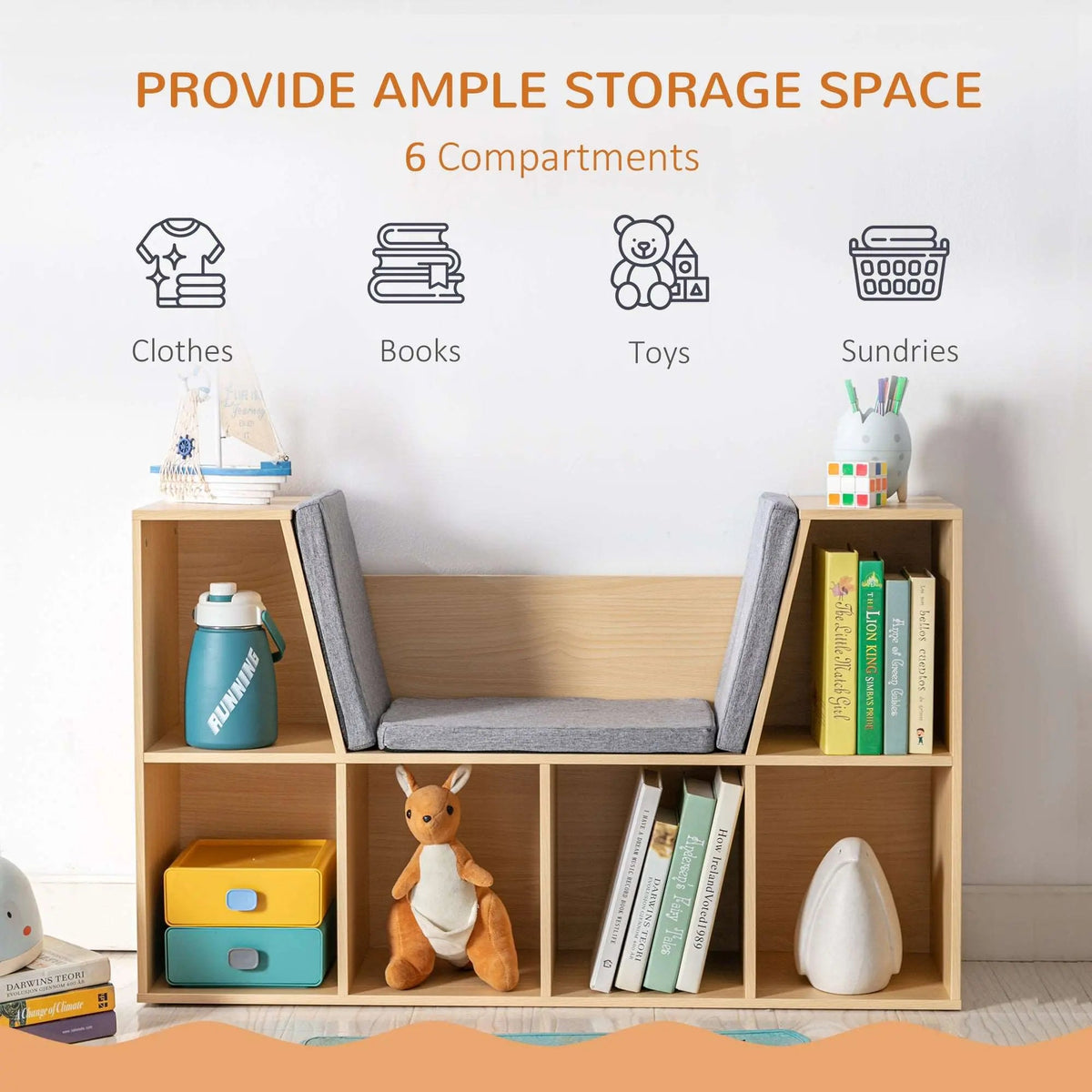 Bellemave® 6 - Cubby Multi - Purpose Storage Organizer with Reading Nook and Cushion - Bellemave