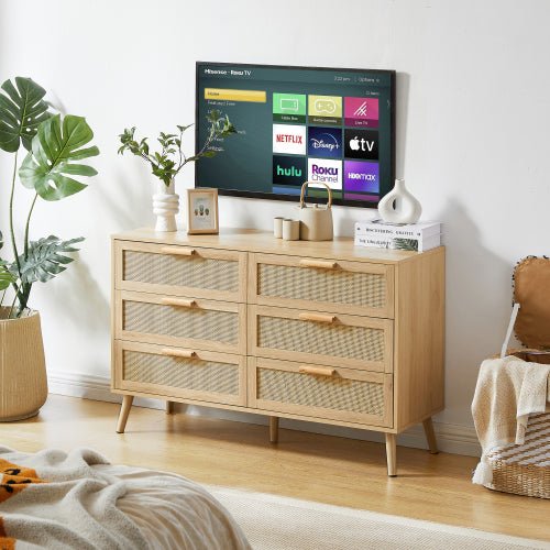 Bellemave® 6 Double Dresser with Rattan Drawers - Bellemave