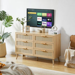 Bellemave® 6 Double Dresser with Rattan Drawers - Bellemave