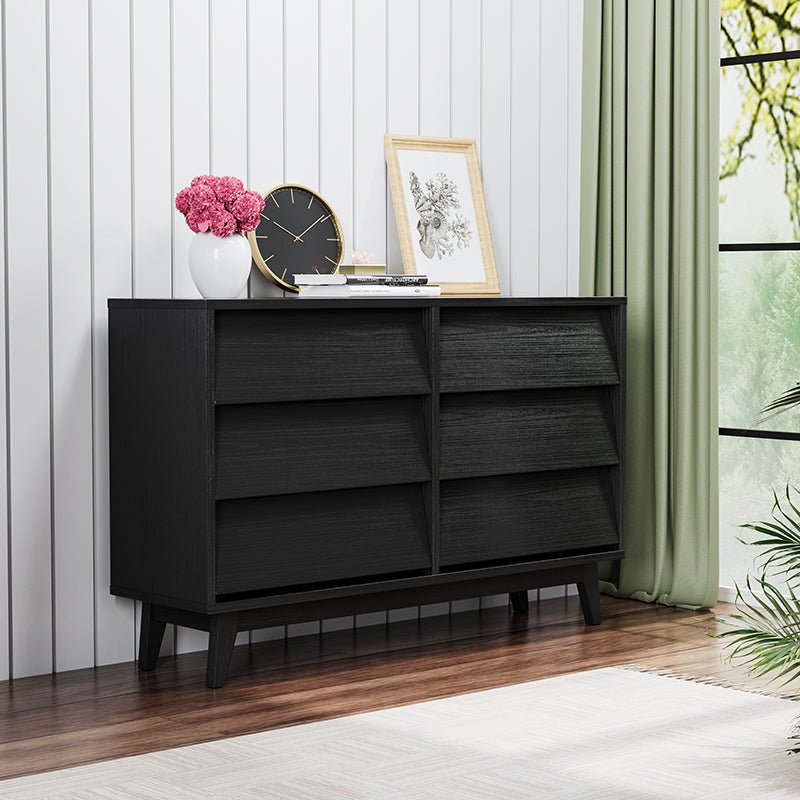Bellemave® 6 Drawer Double Dresser Features Vintage - style and Bevel Design - Bellemave