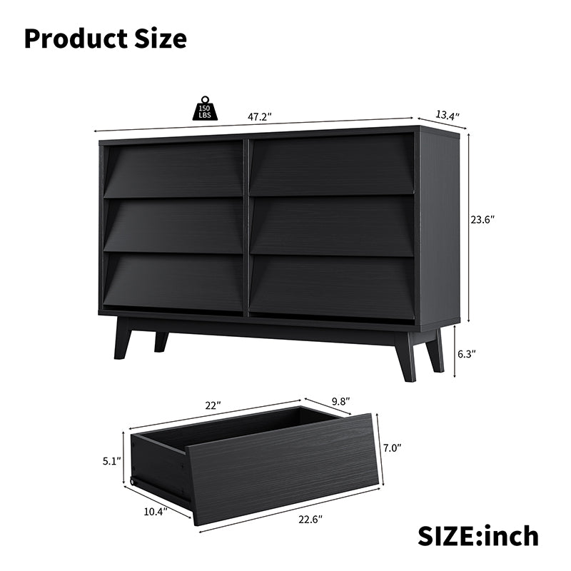 Bellemave® 6 Drawer Double Dresser Features Vintage - style and Bevel Design - Bellemave