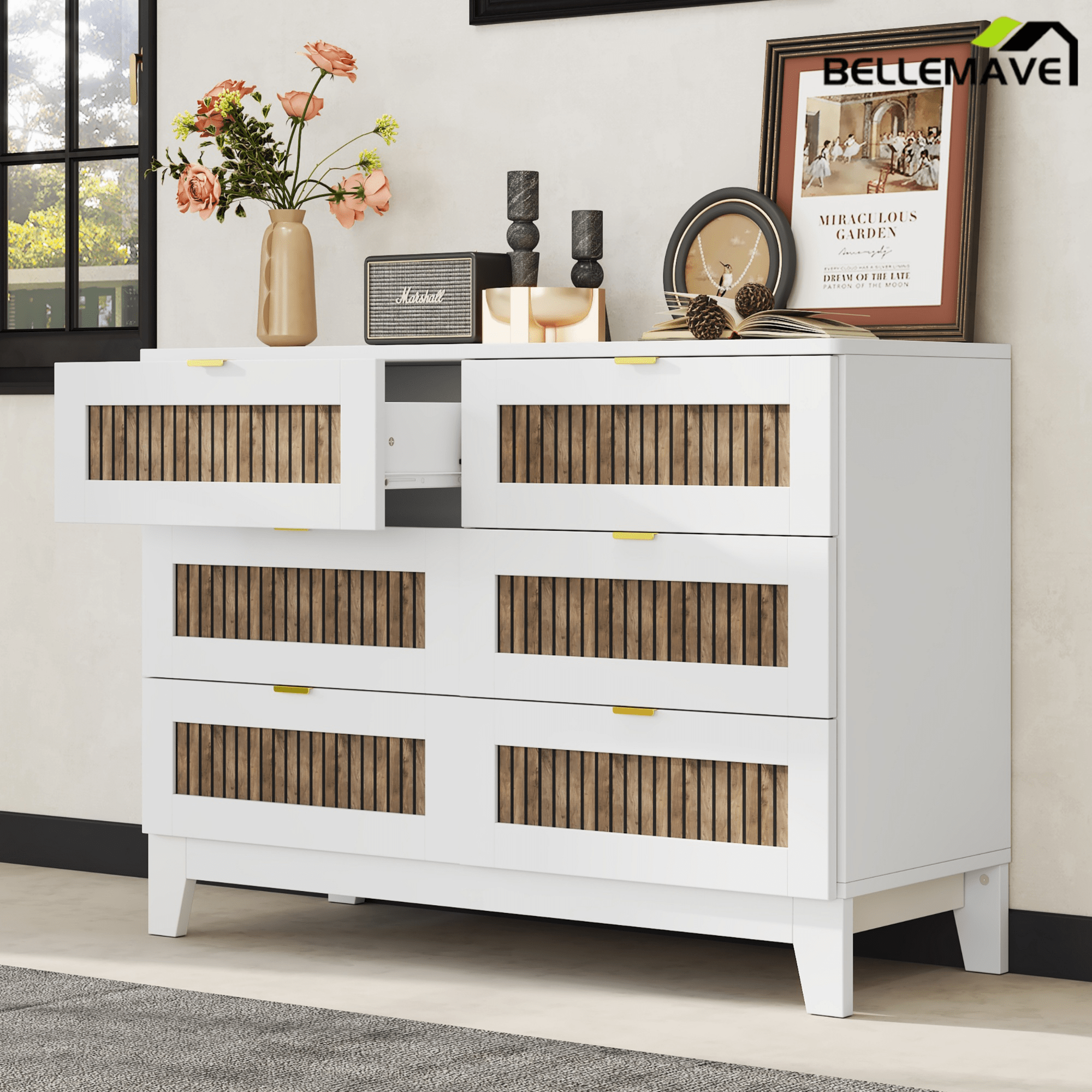 Bellemave® 6 - Drawer Farmhouse Storage Cabinet | Rustic Wood - Bellemave