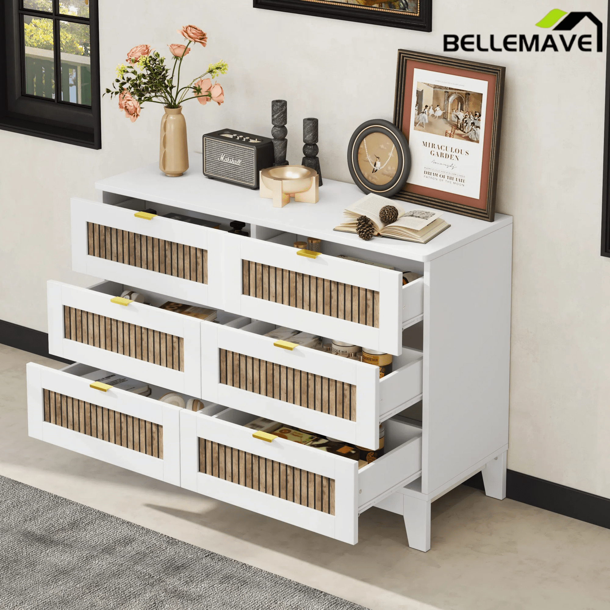 Bellemave® 6 - Drawer Farmhouse Storage Cabinet | Rustic Wood - Bellemave