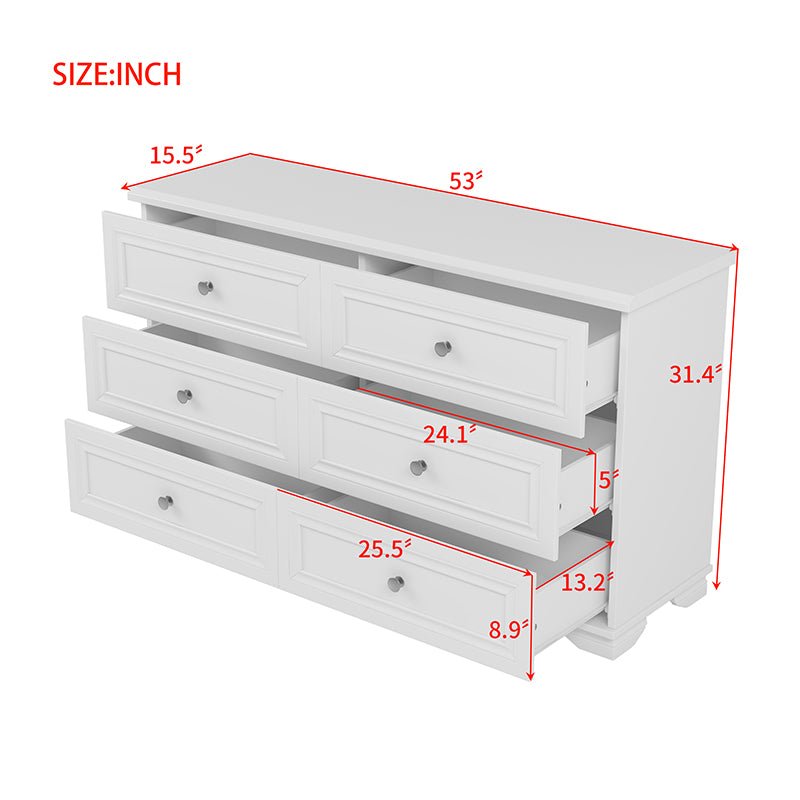 Bellemave® 6 Drawers Elegant Design Wooden Dresser with Metal Handles - Bellemave