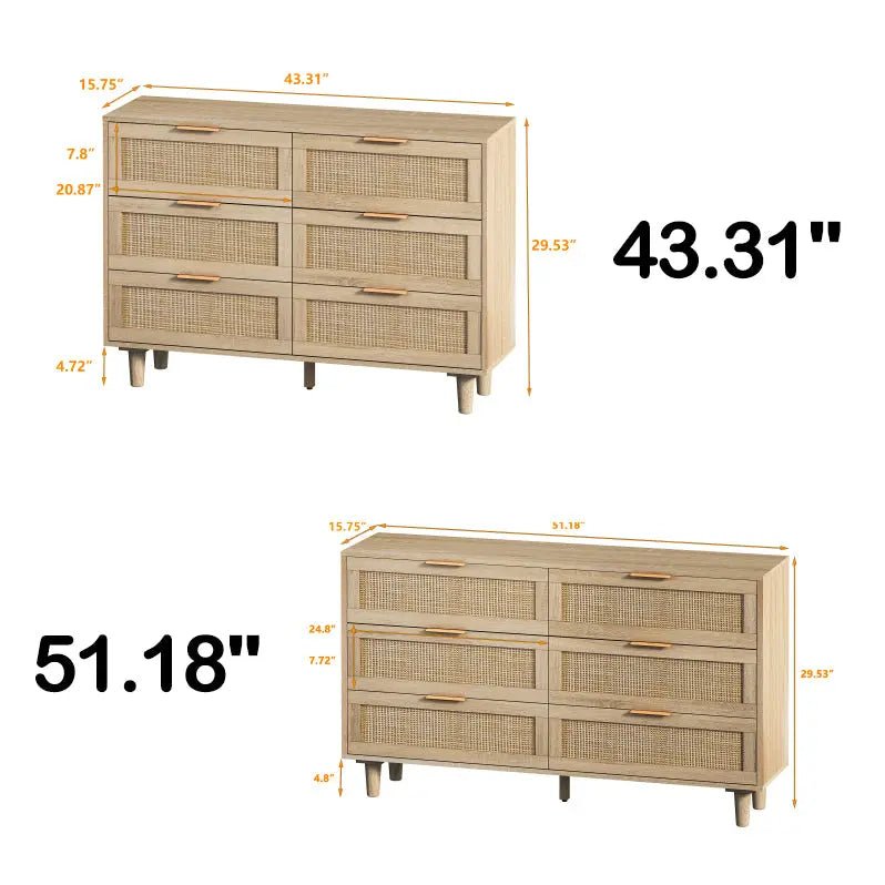Bellemave® 6 Drawers Rattan Storage Cabinet Rattan Drawer - Bellemave