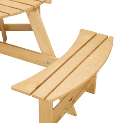 Bellemave® 6 Person Round Wooden Picnic Table with 3 Built - in Benches & Umbrella Hole - Bellemave