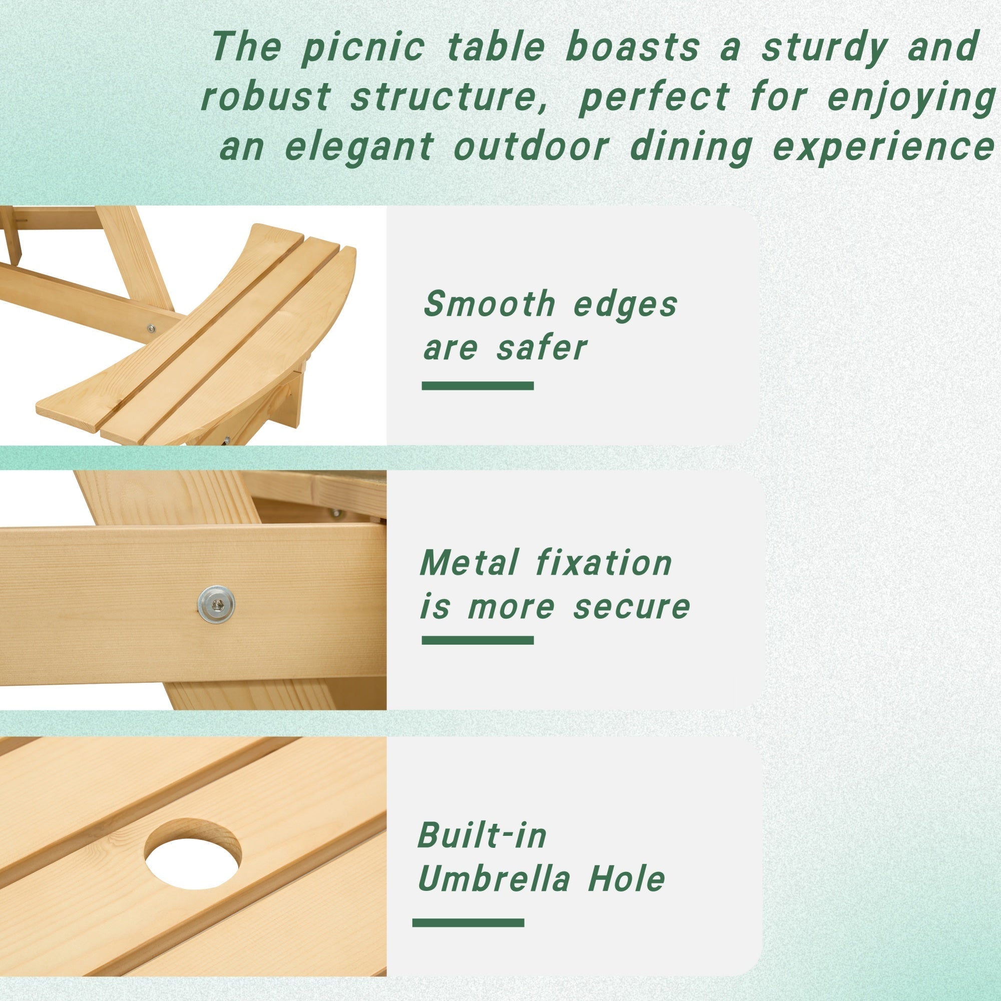 Bellemave® 6 Person Round Wooden Picnic Table with 3 Built - in Benches & Umbrella Hole - Bellemave