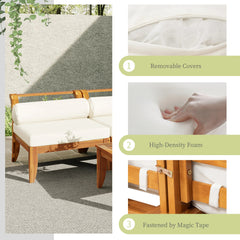 Bellemave® 6 Piece Acacia Wood Outdoor Modular Sectional Garden Furniture Set L - Shaped Conversation Set, Convertible Daybed with Tea Table, Ottoman, 5 Cushions and Pillows - Bellemave