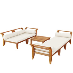 Bellemave® 6 Piece Acacia Wood Outdoor Modular Sectional Garden Furniture Set L - Shaped Conversation Set, Convertible Daybed with Tea Table, Ottoman, 5 Cushions and Pillows - Bellemave