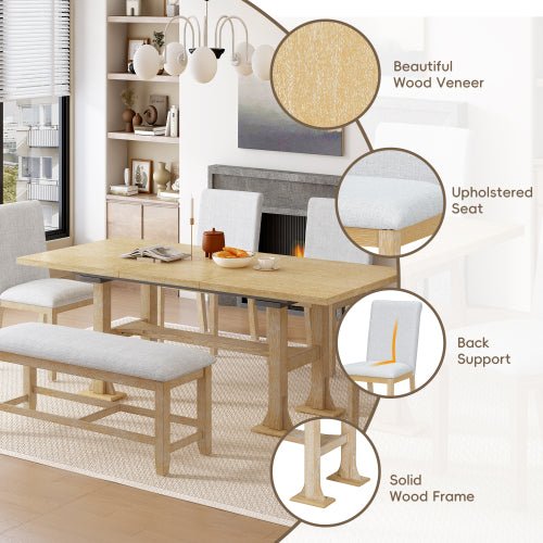 Bellemave® 6 - Piece Extendable Dining Table Set with Upholstered Dining Chair and Bench - Bellemave