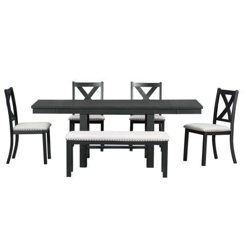 Bellemave® 6 - Piece Extendable Dining Table with Footrest, 4 Upholstered Dining Chairs and Dining Bench - Bellemave
