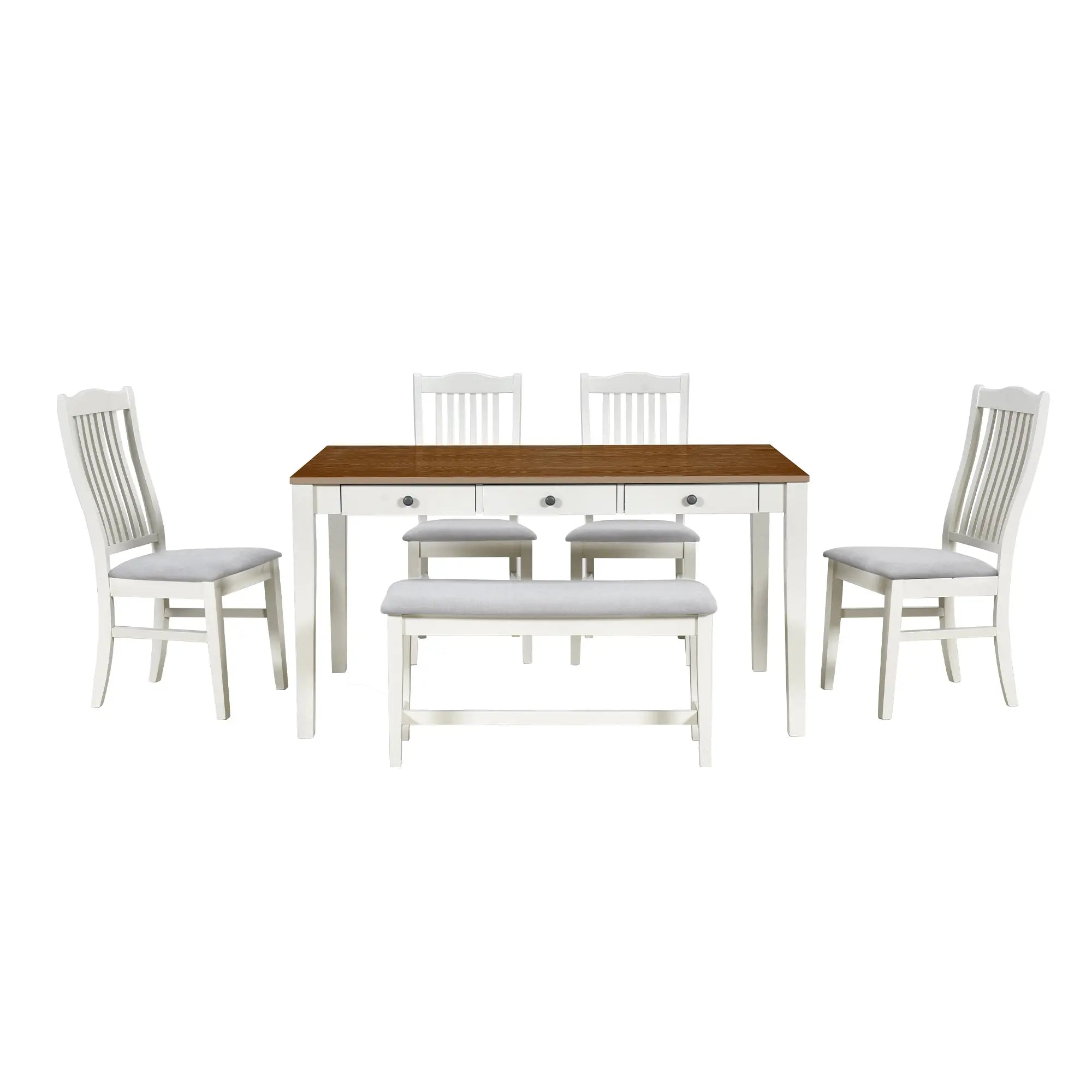 Bellemave® 6 - Piece Mid - Century Wood Dining Table Set with Drawer, Upholstered Chairs and Bench - Bellemave