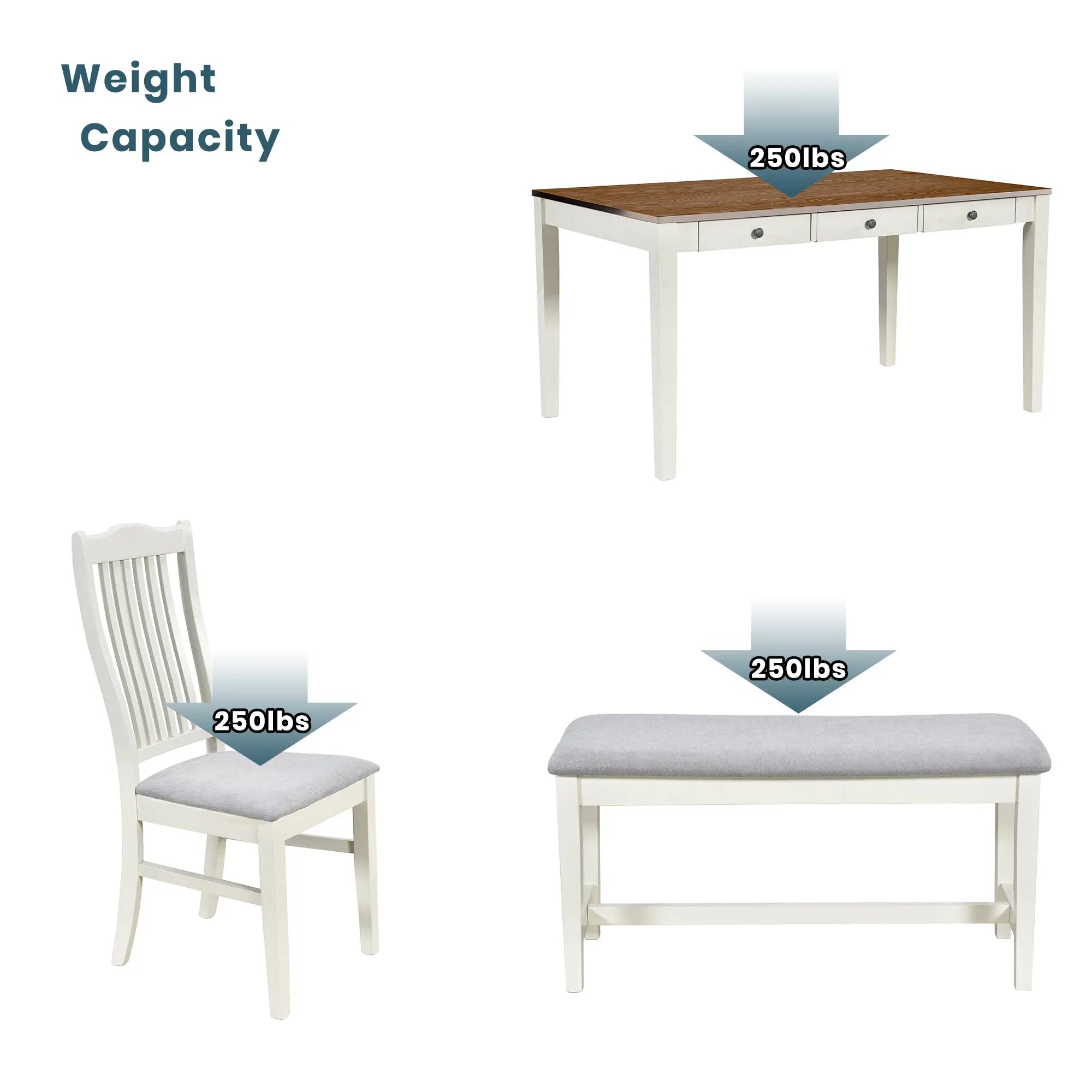 Bellemave® 6 - Piece Mid - Century Wood Dining Table Set with Drawer, Upholstered Chairs and Bench - Bellemave