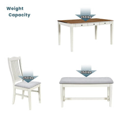 Bellemave® 6 - Piece Mid - Century Wood Dining Table Set with Drawer, Upholstered Chairs and Bench - Bellemave