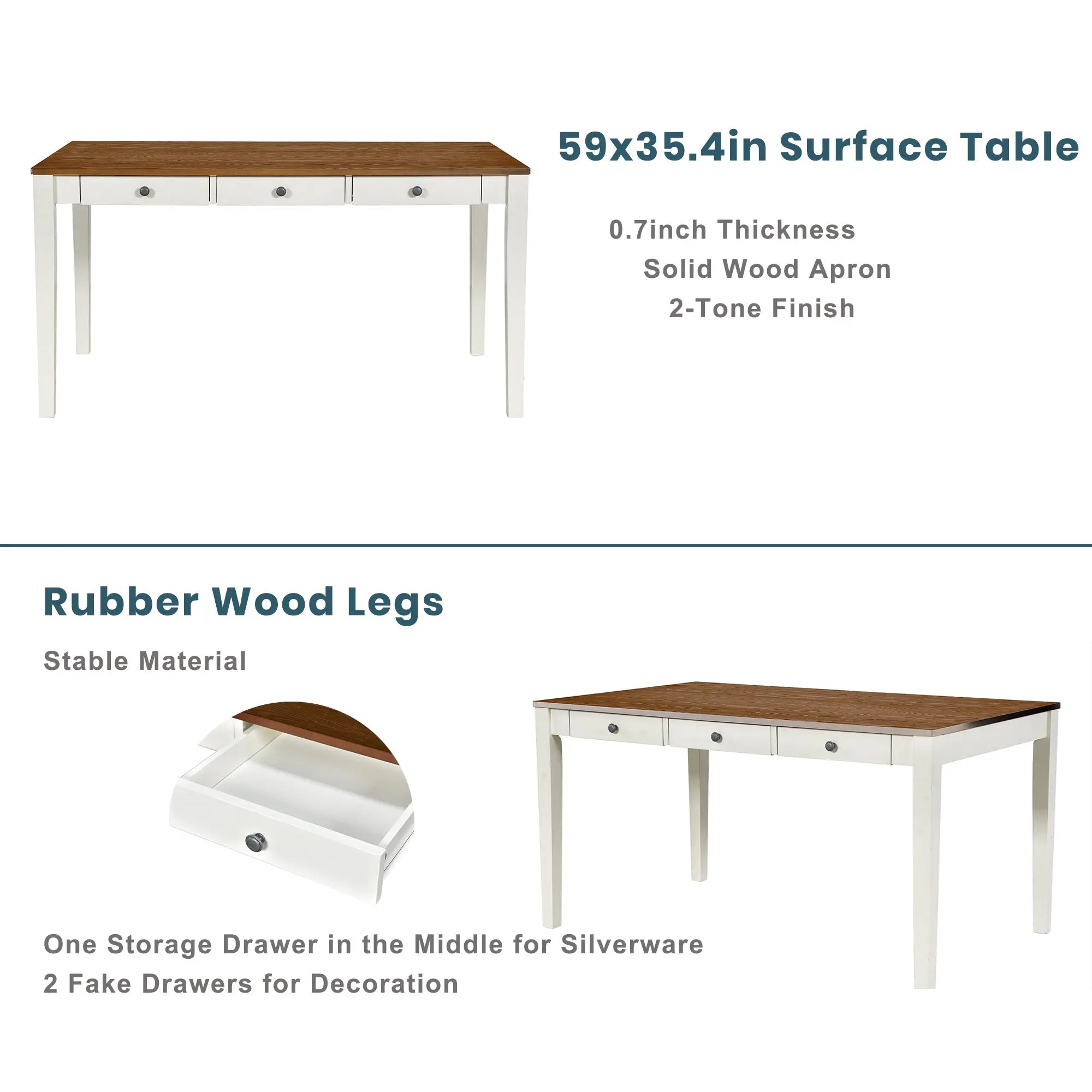 Bellemave® 6 - Piece Mid - Century Wood Dining Table Set with Drawer, Upholstered Chairs and Bench - Bellemave