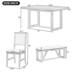 Bellemave® 6 - Piece Retro Dining Set, 1 Rectangular Table with Designed Trestle Base and 4 Upholstered Chairs and 1 Bench - Bellemave