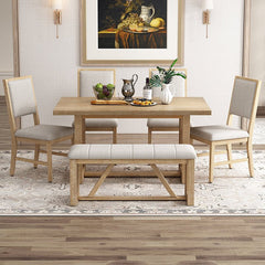 Bellemave® 6 - Piece Retro Dining Set, 1 Rectangular Table with Designed Trestle Base and 4 Upholstered Chairs and 1 Bench - Bellemave
