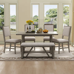 Bellemave® 6 - Piece Retro Dining Set, 1 Rectangular Table with Designed Trestle Base and 4 Upholstered Chairs and 1 Bench - Bellemave