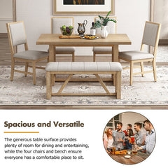 Bellemave® 6 - Piece Retro Dining Set, 1 Rectangular Table with Designed Trestle Base and 4 Upholstered Chairs and 1 Bench - Bellemave