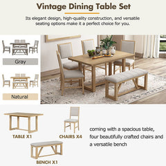 Bellemave® 6 - Piece Retro Dining Set, 1 Rectangular Table with Designed Trestle Base and 4 Upholstered Chairs and 1 Bench - Bellemave