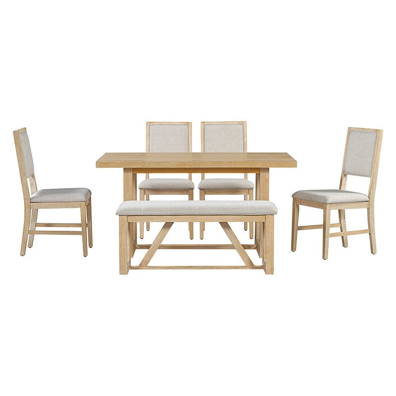 Bellemave® 6 - Piece Retro Dining Set, 1 Rectangular Table with Designed Trestle Base and 4 Upholstered Chairs and 1 Bench - Bellemave