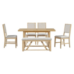 Bellemave® 6 - Piece Retro Dining Set, 1 Rectangular Table with Designed Trestle Base and 4 Upholstered Chairs and 1 Bench - Bellemave