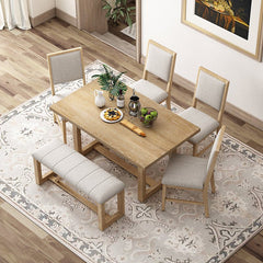 Bellemave® 6 - Piece Retro Dining Set, 1 Rectangular Table with Designed Trestle Base and 4 Upholstered Chairs and 1 Bench - Bellemave