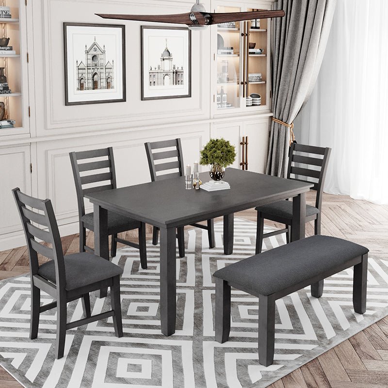 Bellemave® 6 - Piece Rustic Wood Dining Set, Dining Room Table and Chairs with Bench - Bellemave