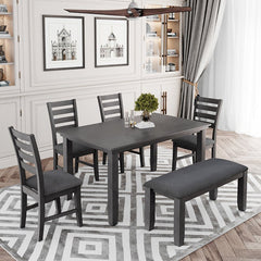 Bellemave® 6 - Piece Rustic Wood Dining Set, Dining Room Table and Chairs with Bench - Bellemave