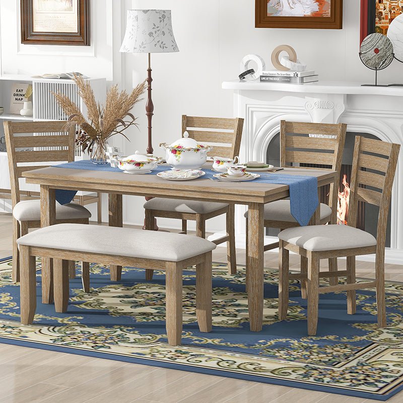 Bellemave® 6 - Piece Rustic Wood Dining Set, Dining Room Table and Chairs with Bench - Bellemave