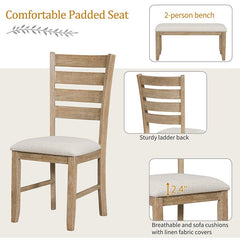 Bellemave® 6 - Piece Rustic Wood Dining Set, Dining Room Table and Chairs with Bench - Bellemave