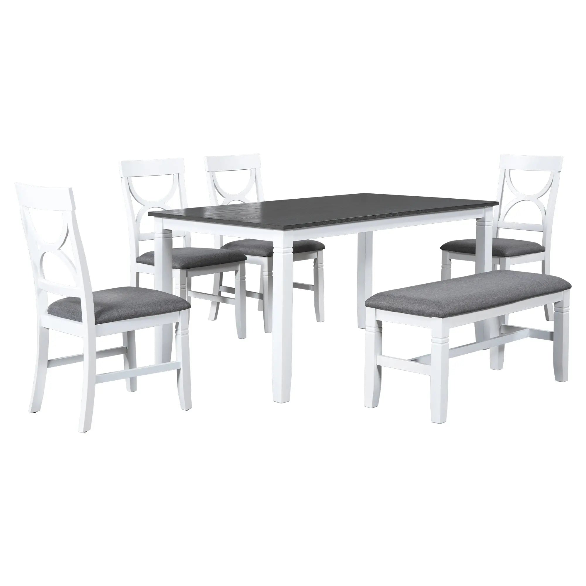 Bellemave® 6 - Piece Wood Dining Table Set Kitchen Table Set with Upholstered Bench and 4 Dining Chairs - Bellemave