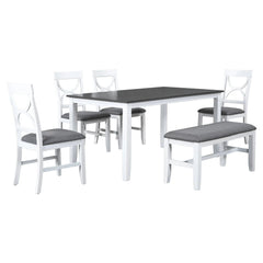 Bellemave® 6 - Piece Wood Dining Table Set Kitchen Table Set with Upholstered Bench and 4 Dining Chairs - Bellemave