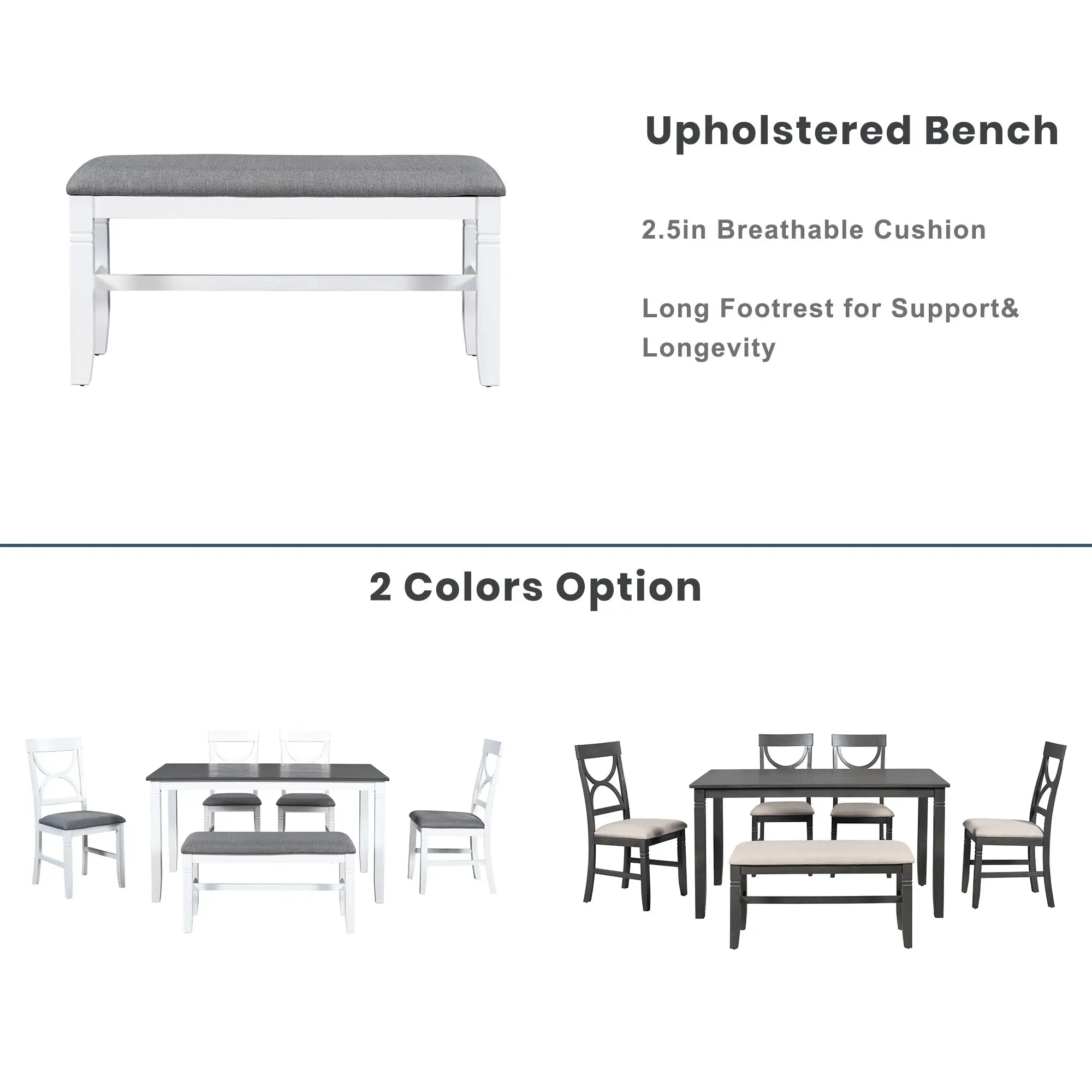 Bellemave® 6 - Piece Wood Dining Table Set Kitchen Table Set with Upholstered Bench and 4 Dining Chairs - Bellemave