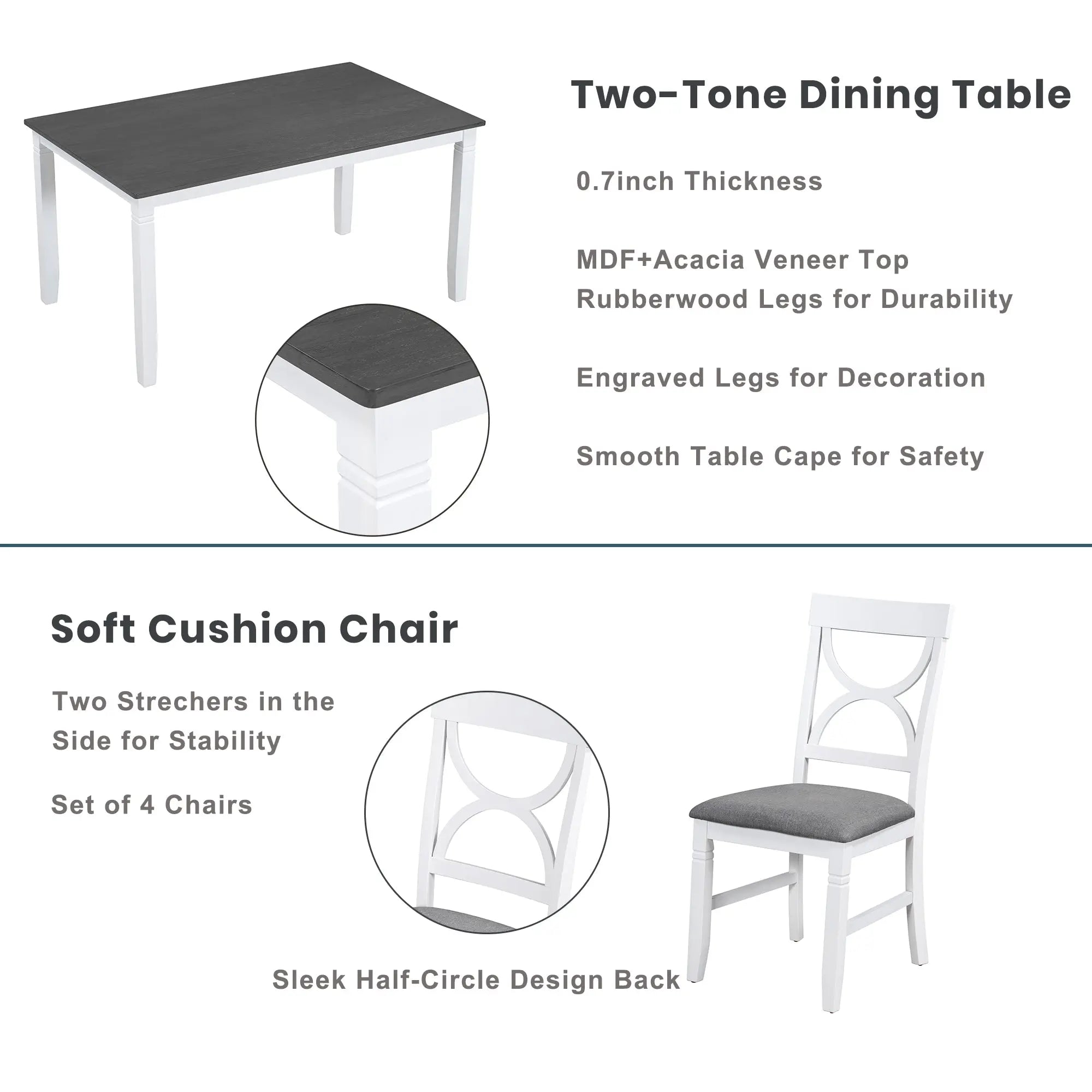 Bellemave® 6 - Piece Wood Dining Table Set Kitchen Table Set with Upholstered Bench and 4 Dining Chairs - Bellemave