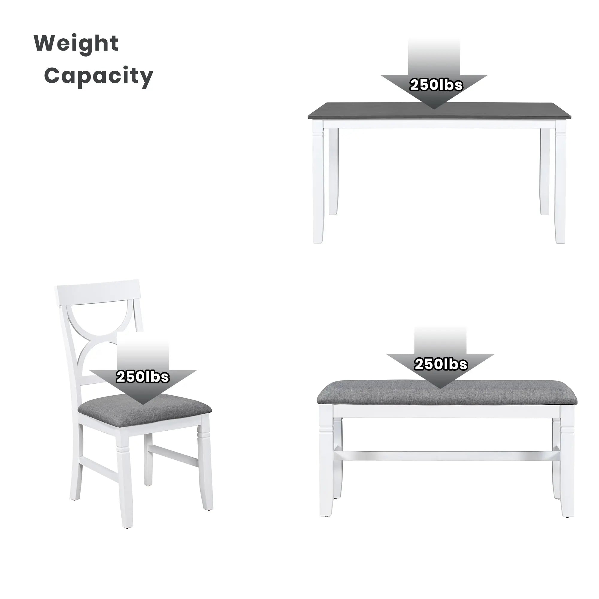 Bellemave® 6 - Piece Wood Dining Table Set Kitchen Table Set with Upholstered Bench and 4 Dining Chairs - Bellemave