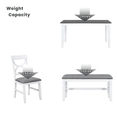 Bellemave® 6 - Piece Wood Dining Table Set Kitchen Table Set with Upholstered Bench and 4 Dining Chairs - Bellemave