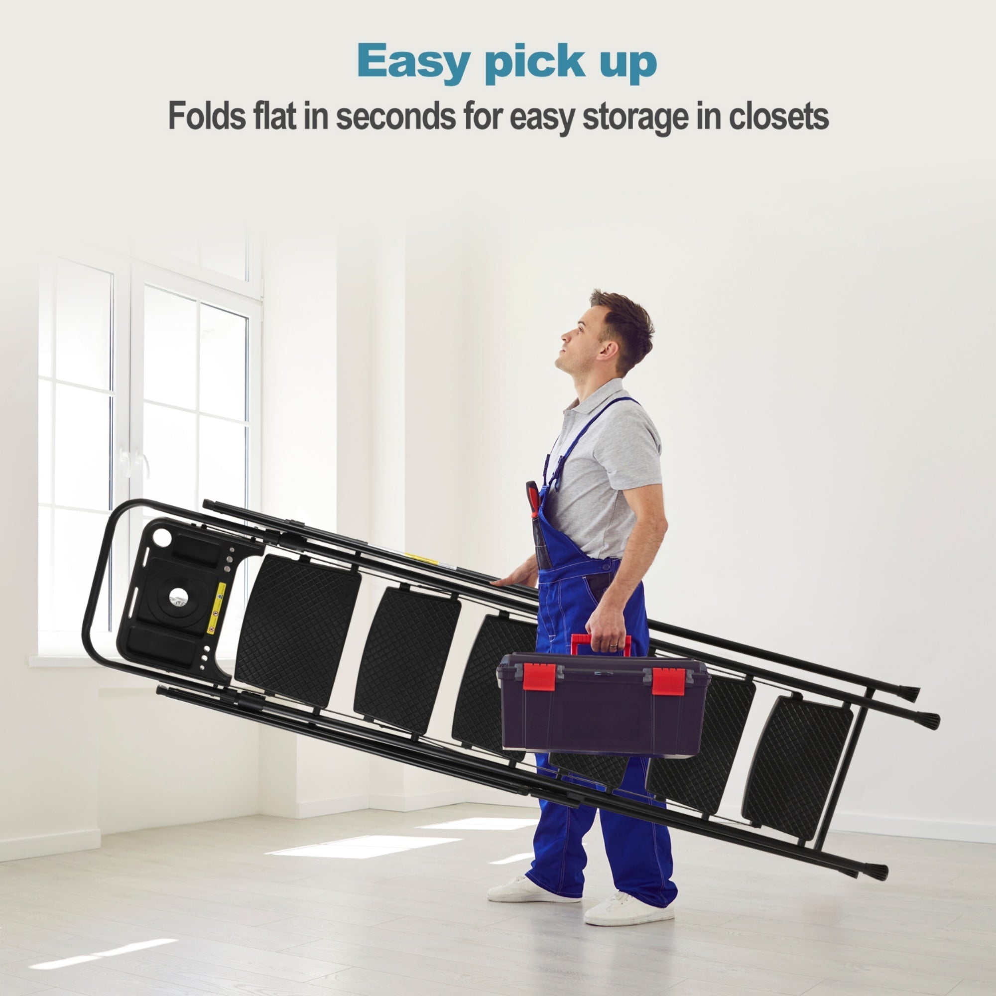 Bellemave® 6 Step Ladder, Folding Step Stool with Wide Anti - Slip Pedal, Sturdy Steel Ladder, Convenient Handrail, Lightweight, Portable Steel Step Stool - Bellemave