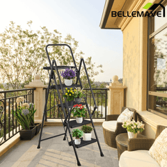 Bellemave® 6 Step Ladder, Folding Step Stool with Wide Anti - Slip Pedal, Sturdy Steel Ladder, Convenient Handrail, Lightweight, Portable Steel Step Stool - Bellemave