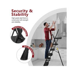 Bellemave® 6 Step Ladder, Folding Step Stool with Wide Anti - Slip Pedal, Sturdy Steel Ladder, Convenient Handrail, Lightweight, Portable Steel Step Stool - Bellemave