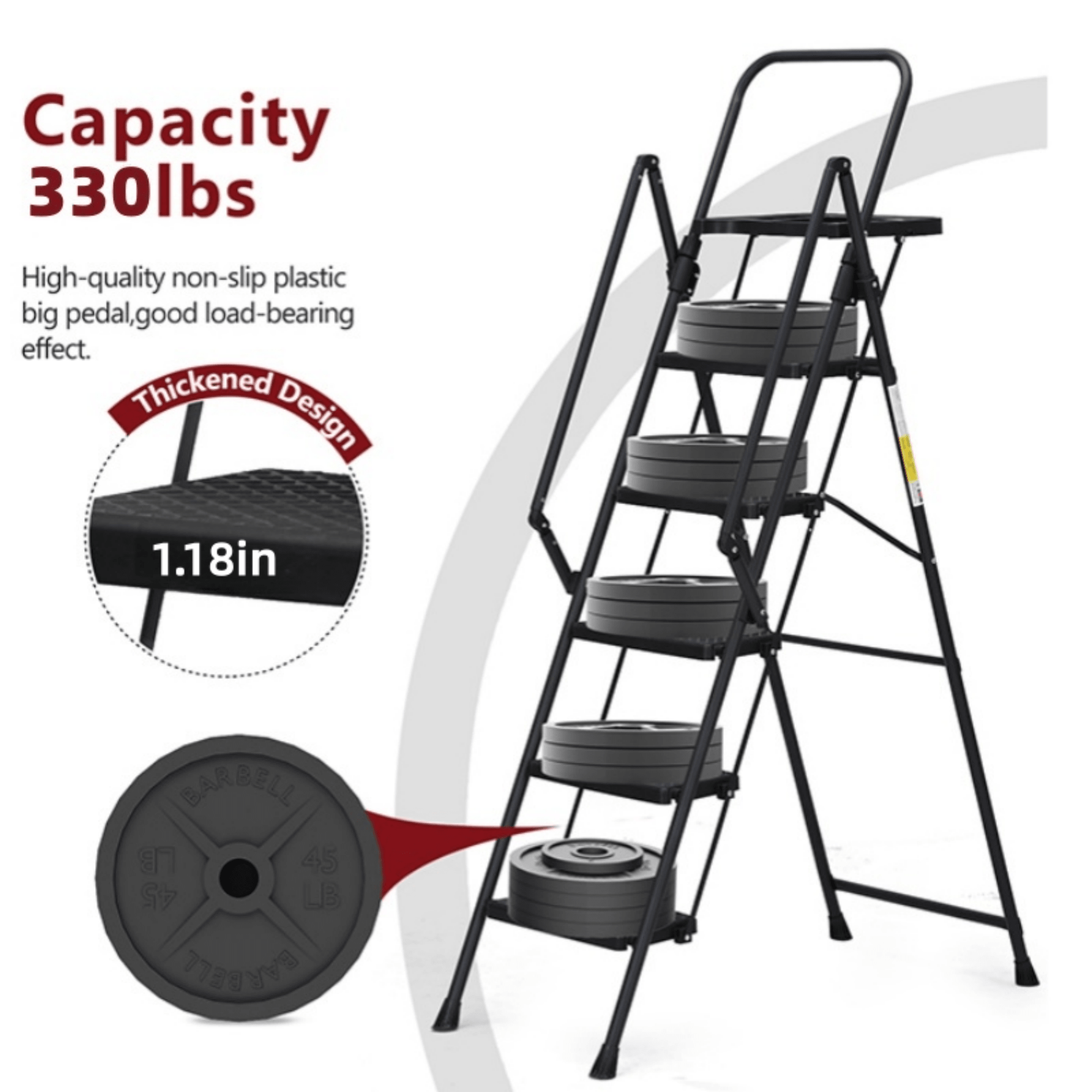 Bellemave® 6 Step Ladder, Folding Step Stool with Wide Anti - Slip Pedal, Sturdy Steel Ladder, Convenient Handrail, Lightweight, Portable Steel Step Stool - Bellemave