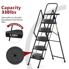 Bellemave® 6 Step Ladder, Folding Step Stool with Wide Anti - Slip Pedal, Sturdy Steel Ladder, Convenient Handrail, Lightweight, Portable Steel Step Stool - Bellemave