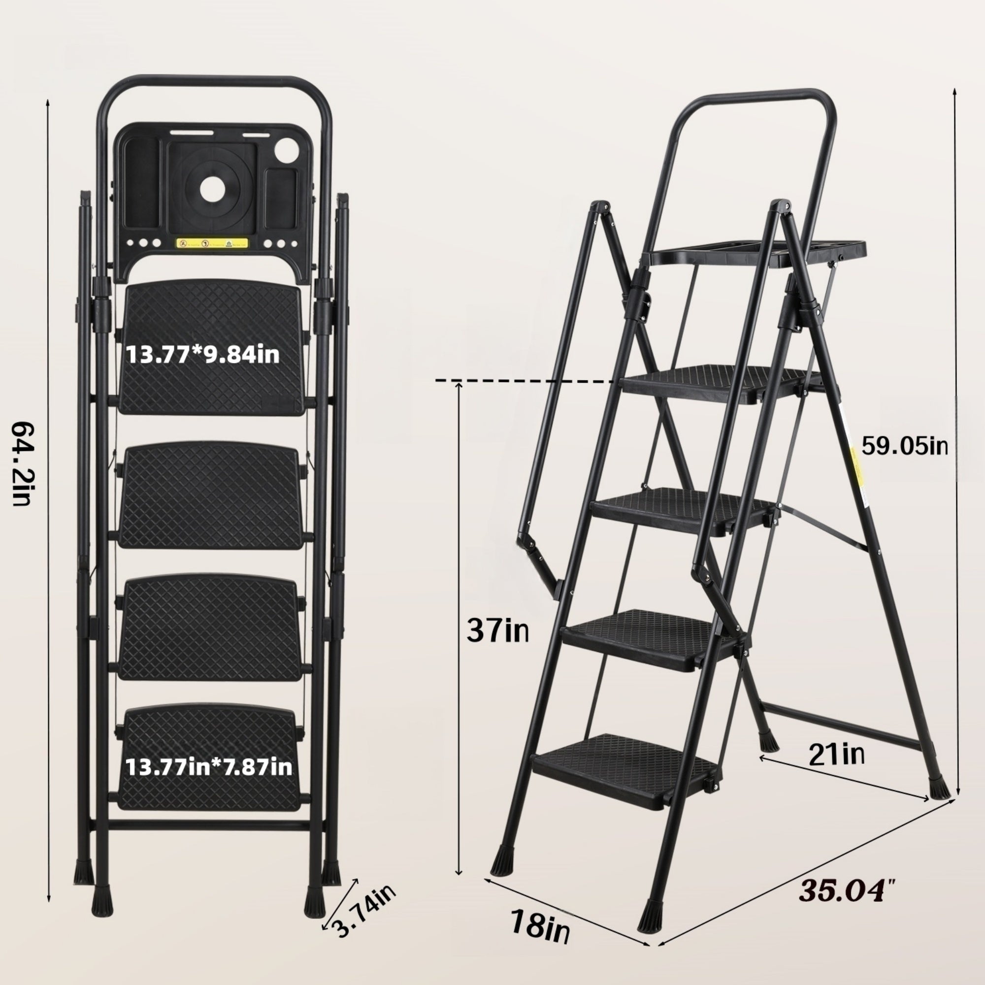 Bellemave® 6 Step Ladder, Folding Step Stool with Wide Anti - Slip Pedal, Sturdy Steel Ladder, Convenient Handrail, Lightweight, Portable Steel Step Stool - Bellemave