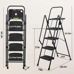 Bellemave® 6 Step Ladder, Folding Step Stool with Wide Anti - Slip Pedal, Sturdy Steel Ladder, Convenient Handrail, Lightweight, Portable Steel Step Stool - Bellemave
